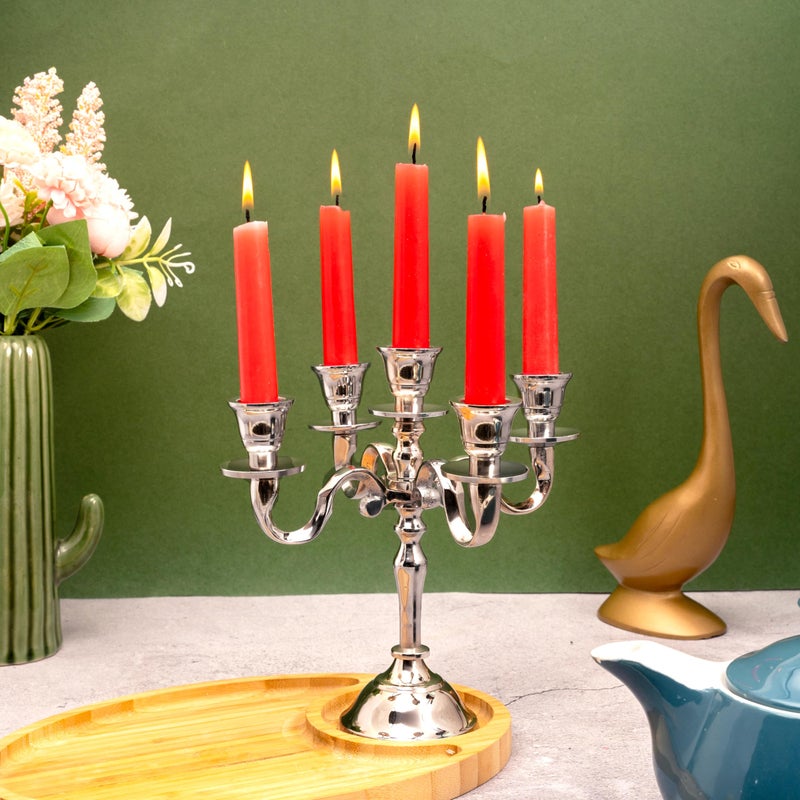Rely+ 5 Arm Baby Candelabra Silver Glossy 8 Inch Taper Candle Holders Gothic Decorations Candlesticks Holder Home Decor Wedding Parties Centerpiece for Dining Table - Image 5