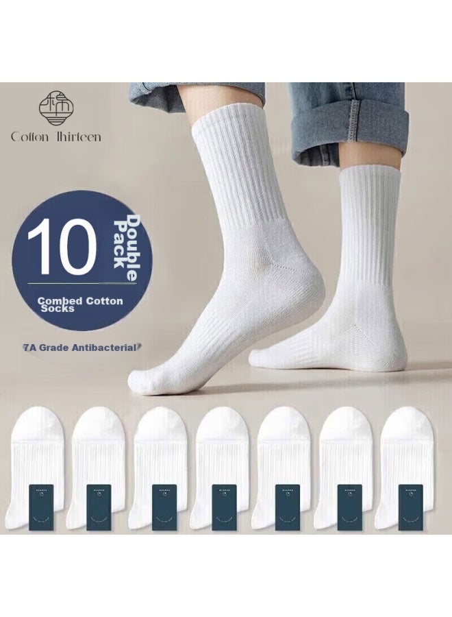 Cotton Thirteen Mianshisan Men's Socks Mid-calf Autumn And Winter Breathable Solid Color Long Socks Trendy Sports 10 Pairs - Image 1