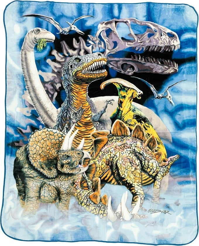PLUSH RASCHEL MINK BLANKET DINOSAUR 100 POLYESTER QUEEN SIZE 79X95