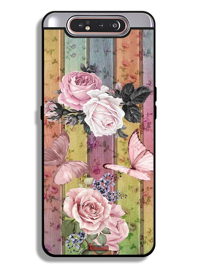 Tolwak Samsung Galaxy A80 Protective Case Cover Peach Butterflies And Roses - Image 1