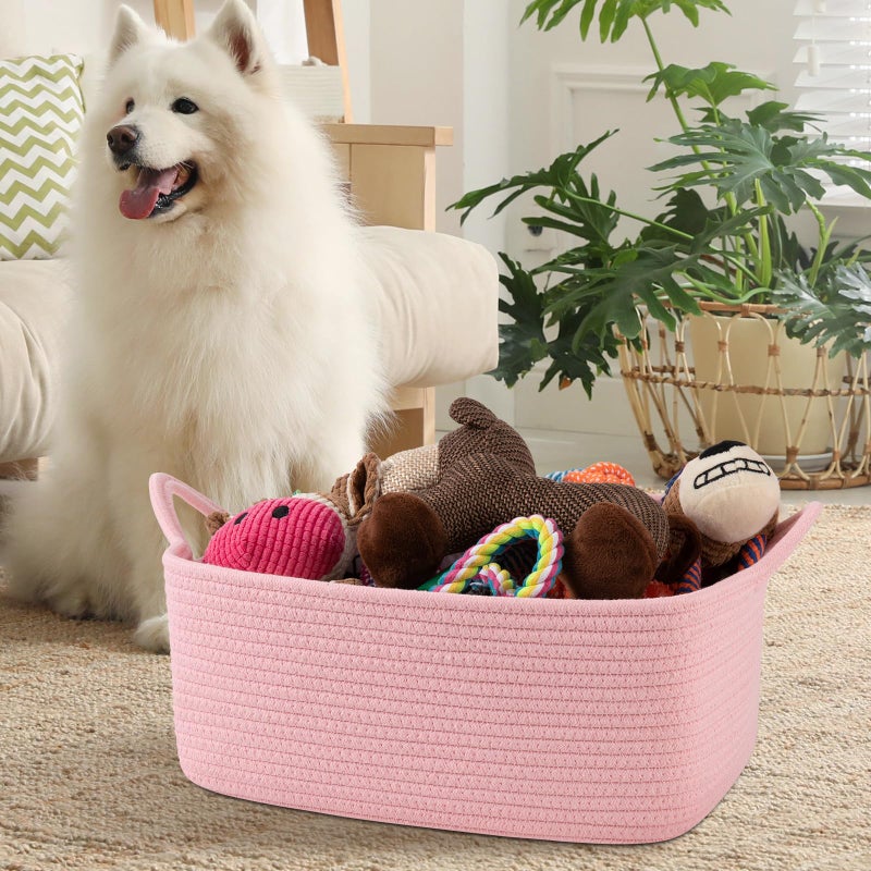 OIAHOMY 19L Woven Basket, Gift Basket Empty with Gift Bags and Ribbons, Rope Baskets for Baby Showers, Storage Baskets with Handles for Nursery, Pet Toy Organizer - Pink - Image 5