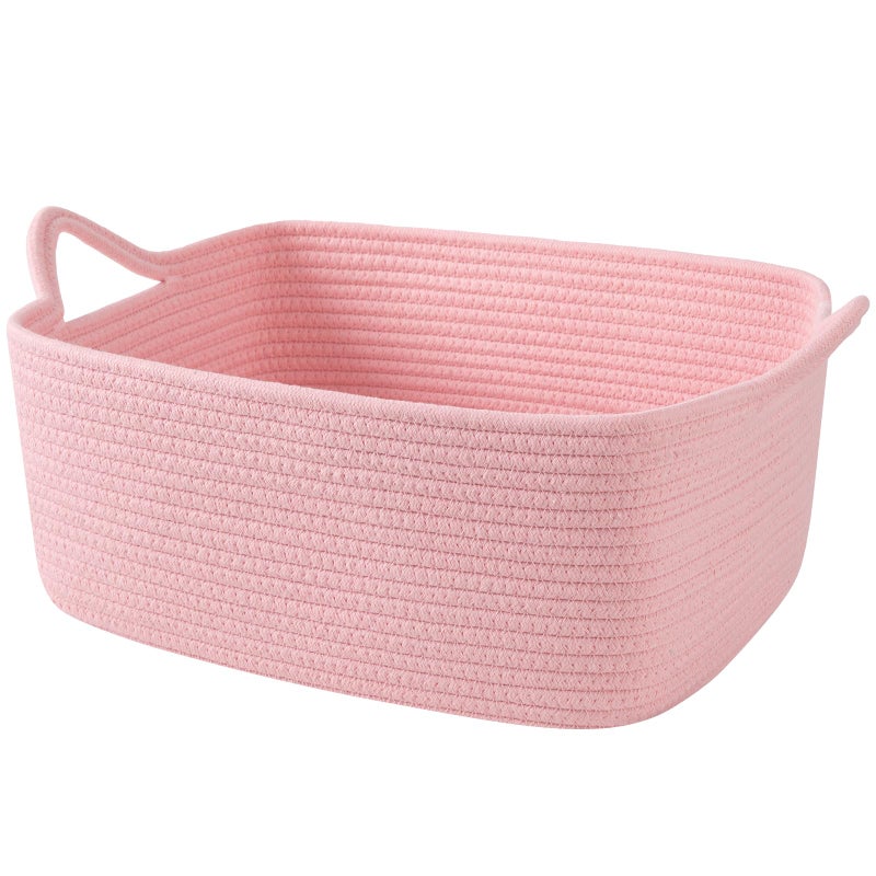 OIAHOMY 19L Woven Basket, Gift Basket Empty with Gift Bags and Ribbons, Rope Baskets for Baby Showers, Storage Baskets with Handles for Nursery, Pet Toy Organizer - Pink - Image 1