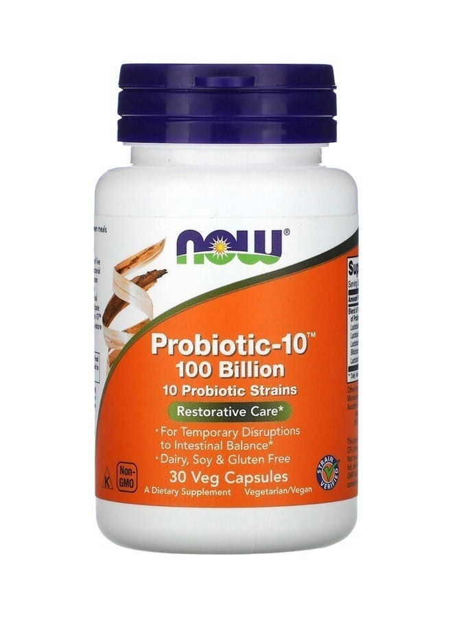 now Probiotics 10 Strains 100 Billion Dietary Supplement, 30 Veg Capsules