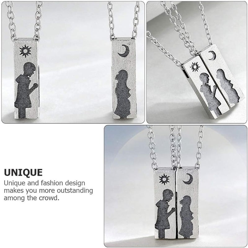 comfrt Bar Necklace 2pcs His And Hers Couple Necklace Couple Pair Matching Necklace Girl And Boy Moon And Sun Necklace Couple Puzzle Necklace Necklace Neck Accessories (silver) Couple Choker - Image 3