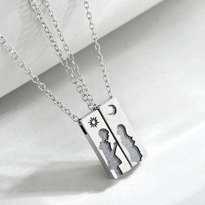 comfrt Bar Necklace 2pcs His And Hers Couple Necklace Couple Pair Matching Necklace Girl And Boy Moon And Sun Necklace Couple Puzzle Necklace Necklace Neck Accessories (silver) Couple Choker - Image 4
