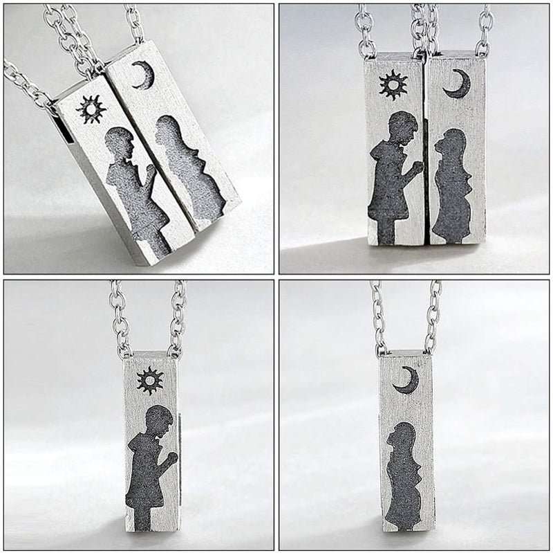 comfrt Bar Necklace 2pcs His And Hers Couple Necklace Couple Pair Matching Necklace Girl And Boy Moon And Sun Necklace Couple Puzzle Necklace Necklace Neck Accessories (silver) Couple Choker - Image 5
