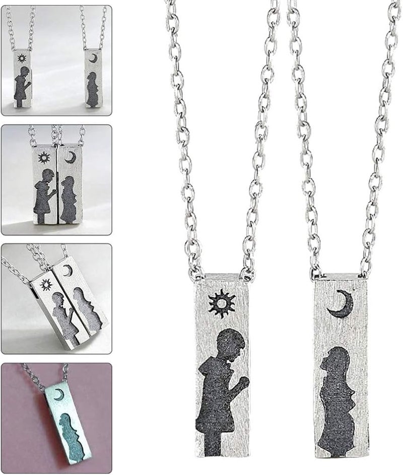comfrt Bar Necklace 2pcs His And Hers Couple Necklace Couple Pair Matching Necklace Girl And Boy Moon And Sun Necklace Couple Puzzle Necklace Necklace Neck Accessories (silver) Couple Choker - Image 2