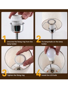 General Ponicozy Bedside Table Lamp, Dimmable Nightstand Lamp, Bedroom Lamp with LED Bulb, Rotary Switch, & Round Flaxen Fabric Shade,Wooden Base For Room, Living Room, Office, Dormitory  - Image 3