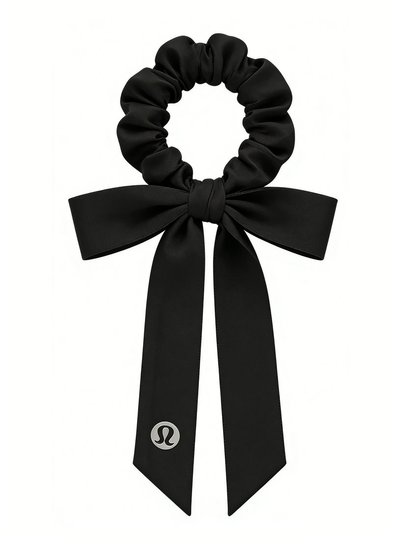 لولوليمون Lululemon Gold Satin Scarf Scrunchie - Luxury Silk Hair Tie with Bow Detail & Pearl Trim for Styling & Hair Care - Image 1