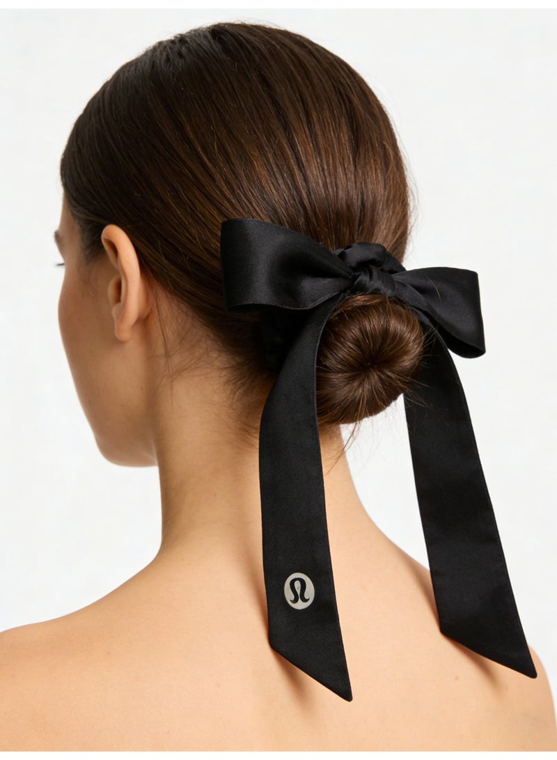 لولوليمون Lululemon Gold Satin Scarf Scrunchie - Luxury Silk Hair Tie with Bow Detail & Pearl Trim for Styling & Hair Care - Image 3