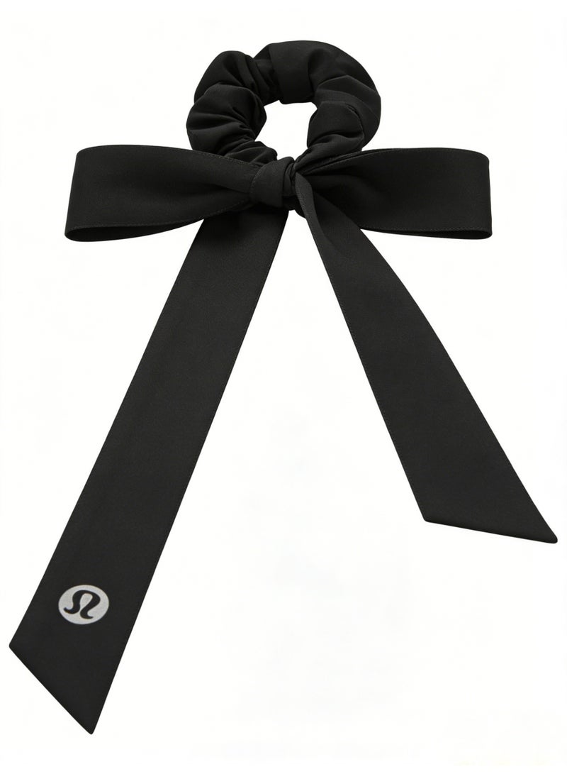 لولوليمون Lululemon Gold Satin Scarf Scrunchie - Luxury Silk Hair Tie with Bow Detail & Pearl Trim for Styling & Hair Care - Image 5