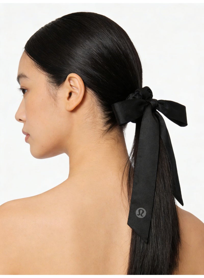 لولوليمون Lululemon Gold Satin Scarf Scrunchie - Luxury Silk Hair Tie with Bow Detail & Pearl Trim for Styling & Hair Care - Image 2