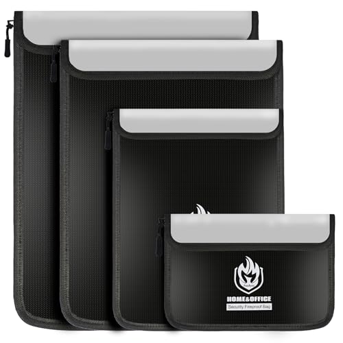andyer 4 Pack Fireproof Document Bags Waterproof Document Pouch Holder with Zipper Fire Proof Money Bag for Cash Fireproof Envelope Fire Safe Bag Fire Resistant Storage for LegalA4 Size Black - Image 1