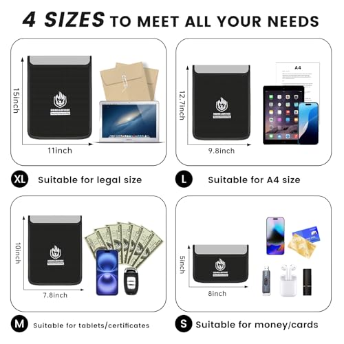 andyer 4 Pack Fireproof Document Bags Waterproof Document Pouch Holder with Zipper Fire Proof Money Bag for Cash Fireproof Envelope Fire Safe Bag Fire Resistant Storage for LegalA4 Size Black - Image 3