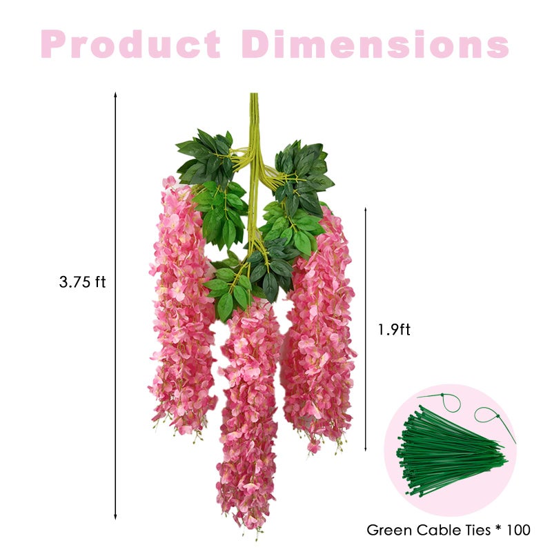 BIRDDIE 48 Pcs of Artificial Wisteria Hanging Flowers, 3.75 Feet Fake Wisteria Flower Strings for Backdrop, Wedding, Ceremony,Garden and Home Wall Decoration (Pink) - Image 3