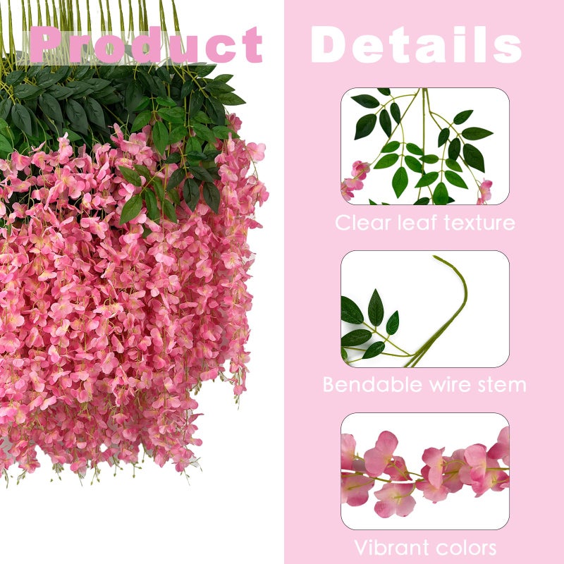BIRDDIE 48 Pcs of Artificial Wisteria Hanging Flowers, 3.75 Feet Fake Wisteria Flower Strings for Backdrop, Wedding, Ceremony,Garden and Home Wall Decoration (Pink) - Image 2