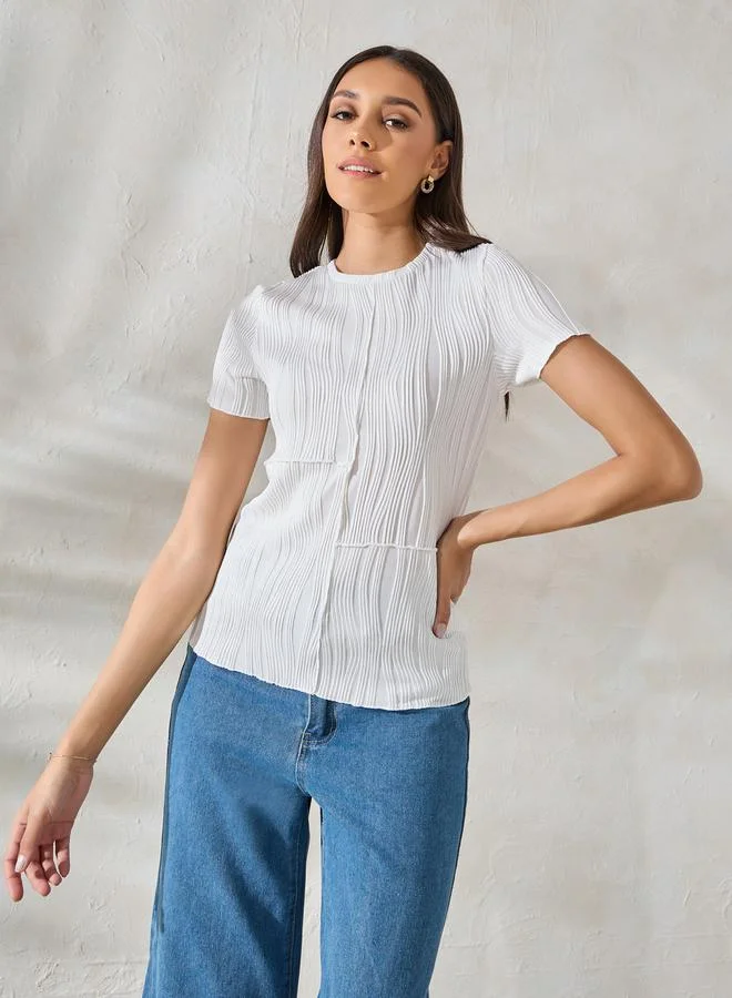 ستايلي Exposed Overlock Seam Textured Knit T-Shirt