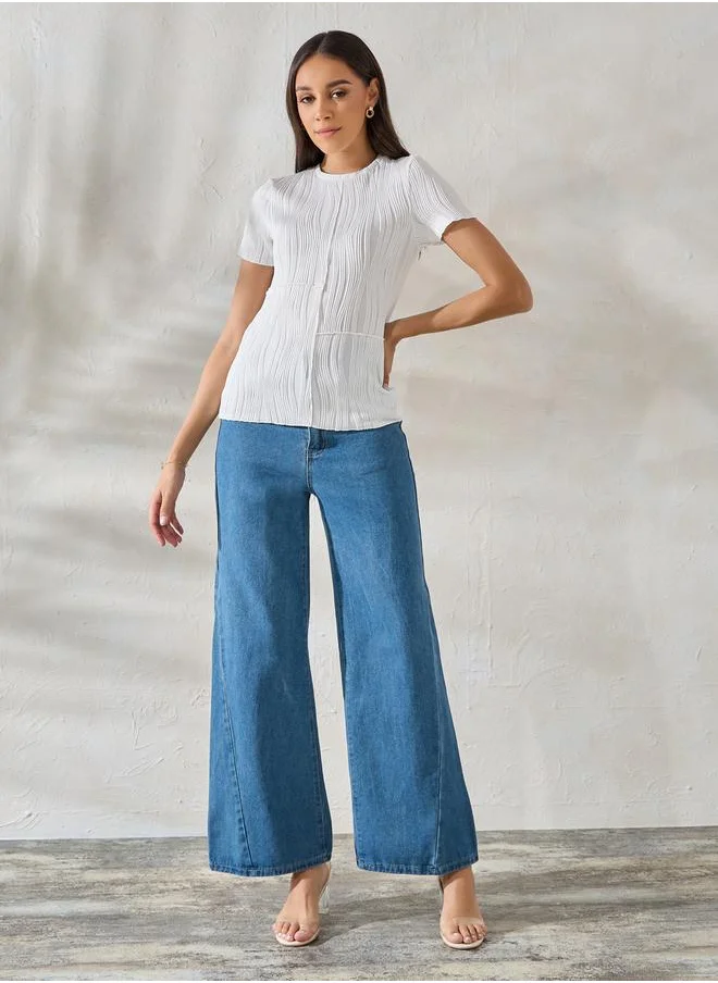 Styli Exposed Overlock Seam Textured Knit T-Shirt