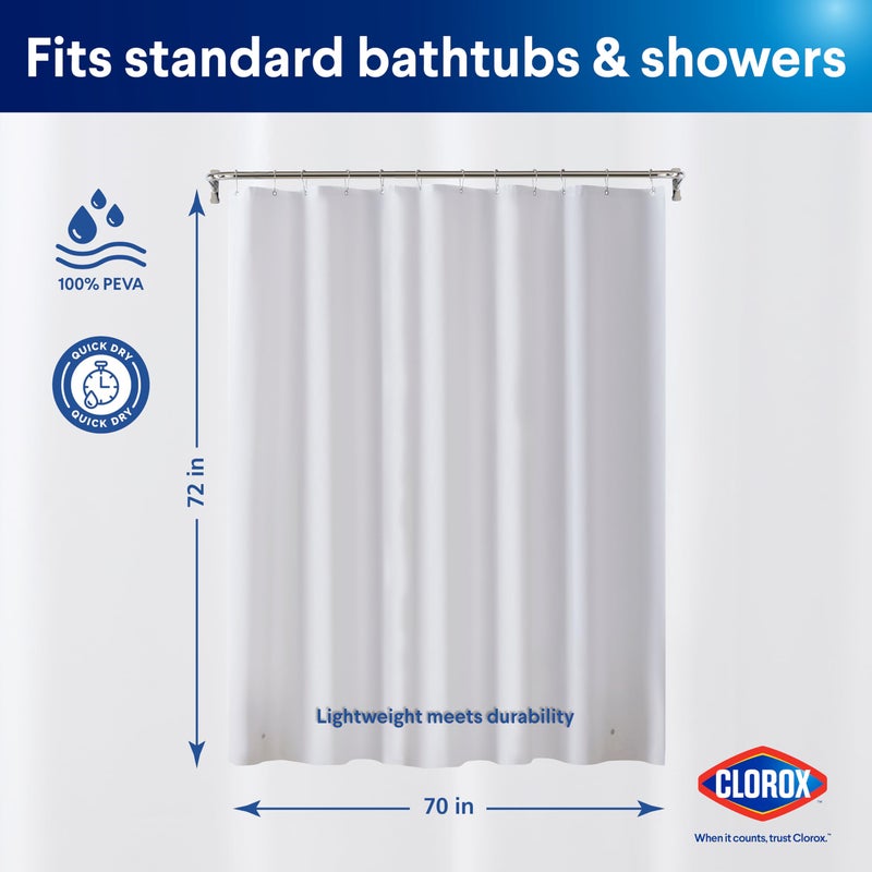 Clorox Shower Curtain Liner, Premium Lightweight Flexible Waterproof 3g PEVA for Bathroom with Weighted Magnets, Standard Size 70" x 72", Frosty 1 Pack - Image 2