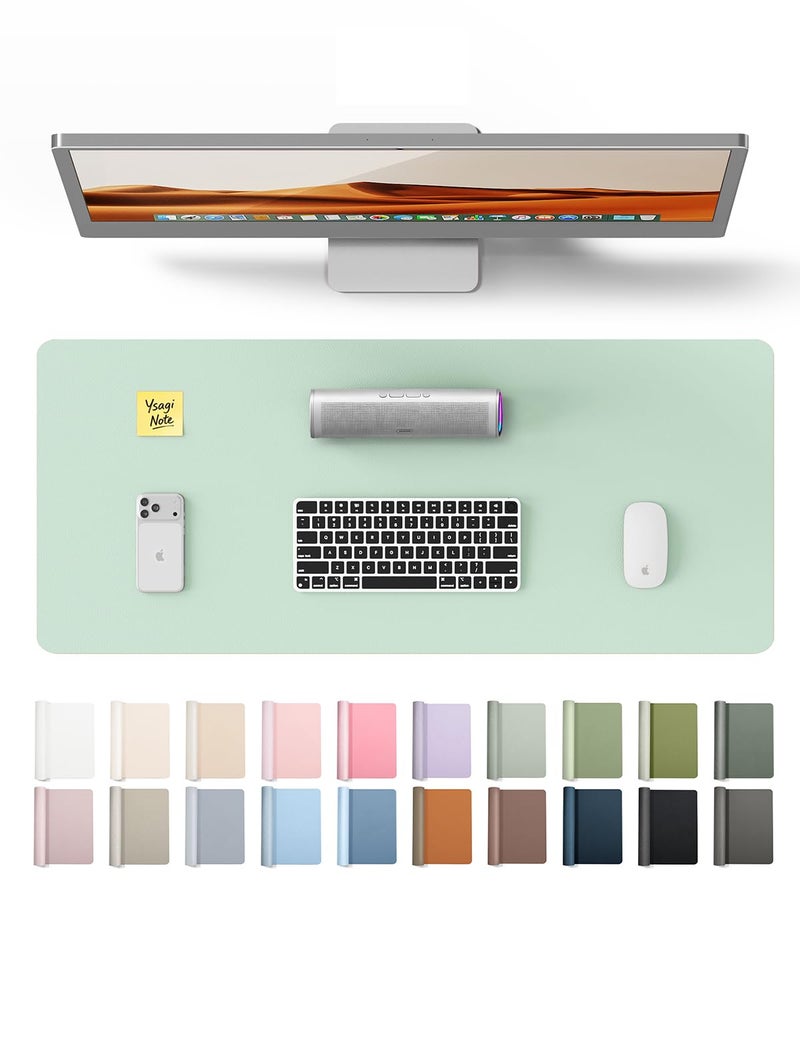 YSAGi Leather Desk Protector, Office Mat, Large Mouse Mat, Non-Slip PU Leather Blotter, Laptop Pad, Waterproof Writing Pad for Office and Home (Pale Green, 23.6" x 13.8") - Image 1