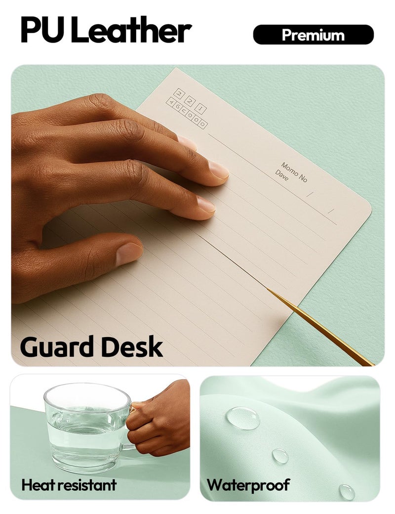 YSAGi Leather Desk Protector, Office Mat, Large Mouse Mat, Non-Slip PU Leather Blotter, Laptop Pad, Waterproof Writing Pad for Office and Home (Pale Green, 23.6" x 13.8") - Image 3