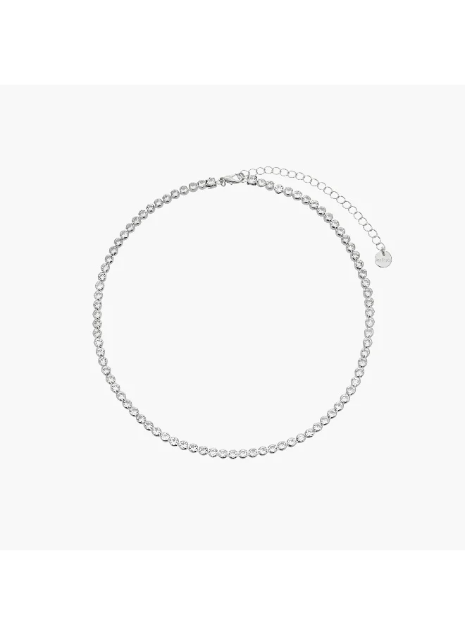 لايف ستايل Set of 4 - Stone Embellished Silver Tone Necklace and Earrings