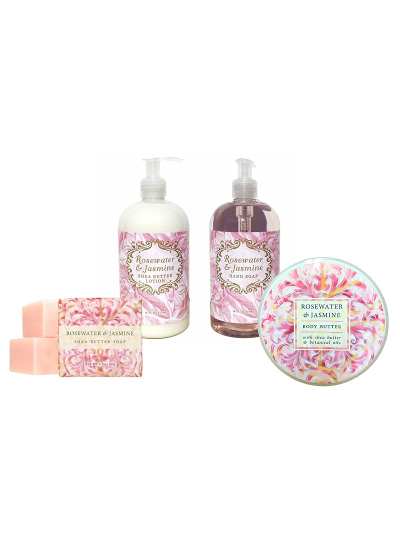 greenwich bay - Greenwich Bay Body Care Spa Quartet  Hand Soap Lotion Body Butter and Soap Bar Square  Luxurious Shea Butter Skin Care in Captivating Botanical Scents Rosewater  Jasmine - Image 1