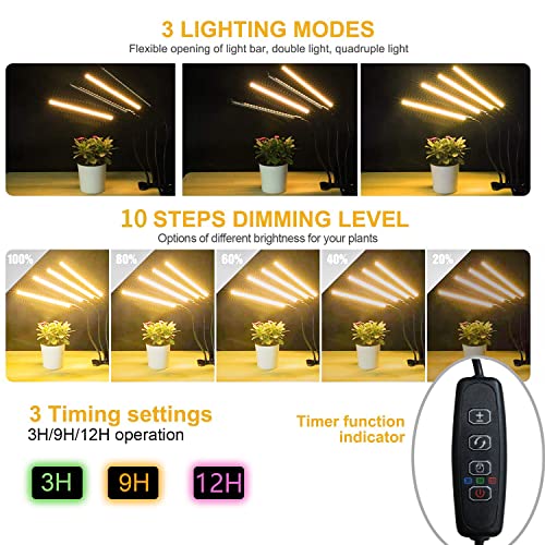 bseah Plant Lights for Indoor Plants, Grow Lights for Seed Starting ON & Off Full Spectrum LED with Timer 4 Tubes - Image 3