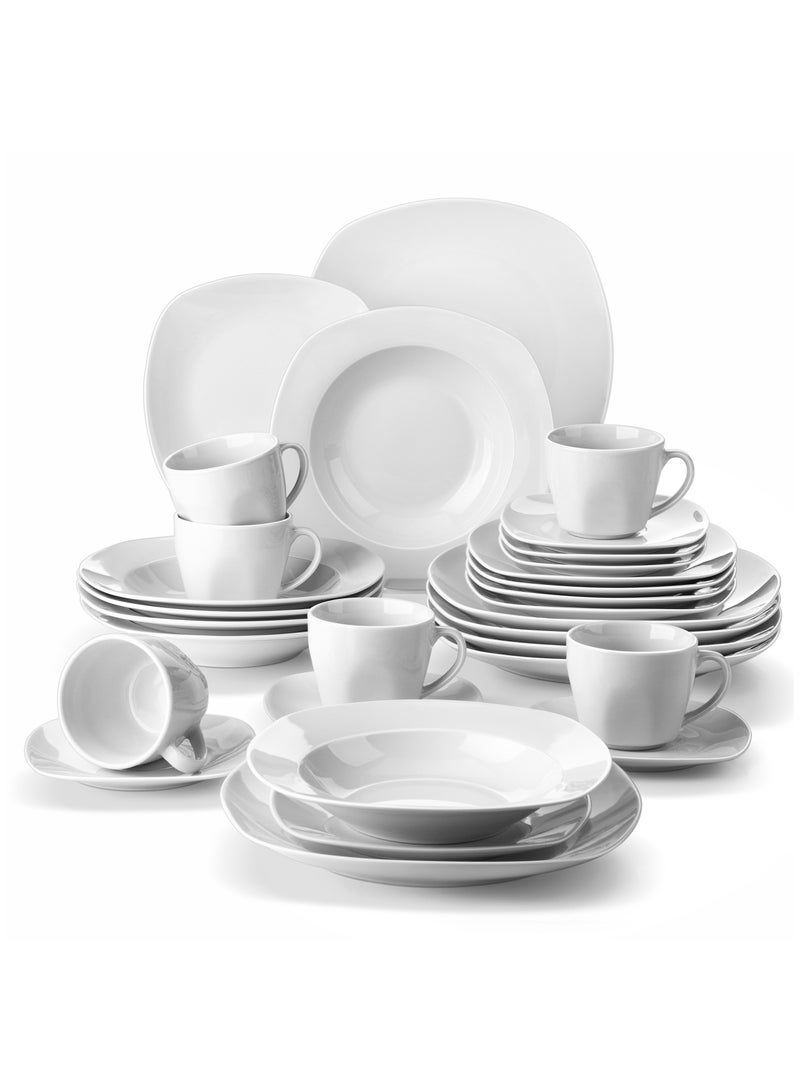 مجموعة أدوات طعام فخارية من 30 قطعة ل6 أشخاص، تشمل أطباق عشاء وأطباق حلوى وأطباق حساء وكؤوس وصحون، رمادي فاتح - Image 1