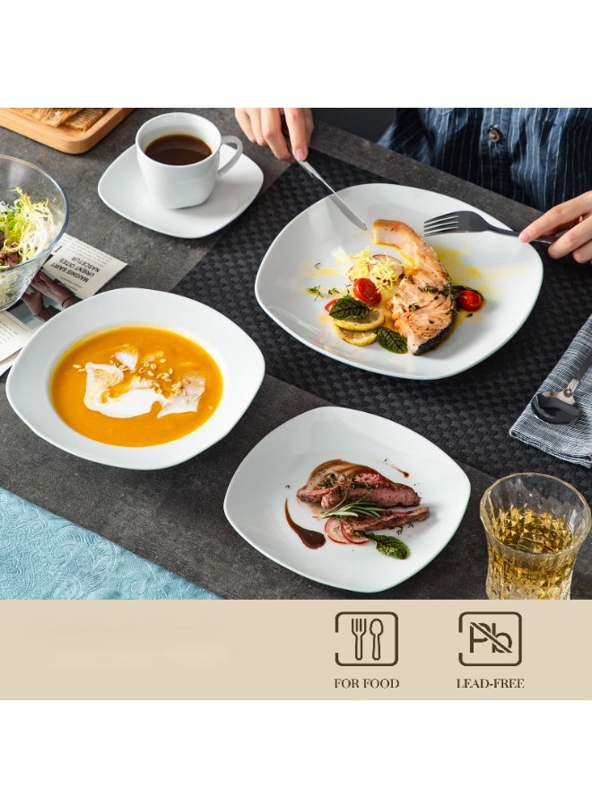 مجموعة أدوات طعام فخارية من 30 قطعة ل6 أشخاص، تشمل أطباق عشاء وأطباق حلوى وأطباق حساء وكؤوس وصحون، رمادي فاتح - Image 4