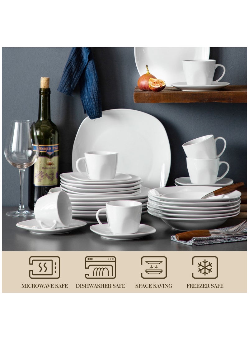 مجموعة أدوات طعام فخارية من 30 قطعة ل6 أشخاص، تشمل أطباق عشاء وأطباق حلوى وأطباق حساء وكؤوس وصحون، رمادي فاتح - Image 3