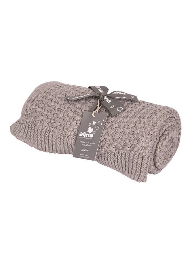 Alina Blanket 100% Cotton Knitted (Mini Light Grey ) - Image 3