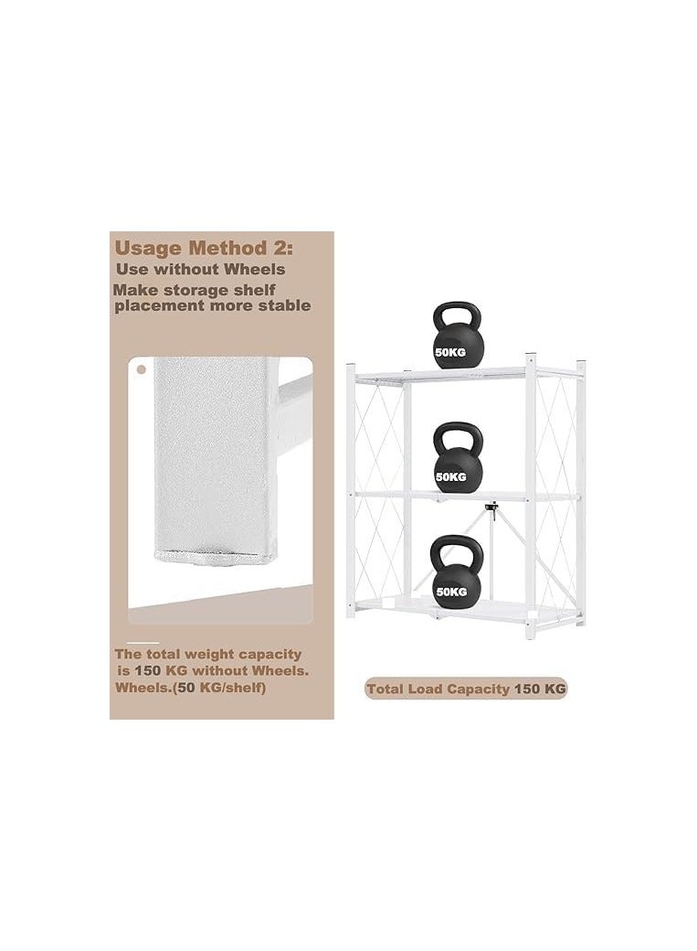 بونكا ارفف تخزين قابلة للطي بعجلات مكونه من 3طبقات لون ابيض من بونكا - Image 2