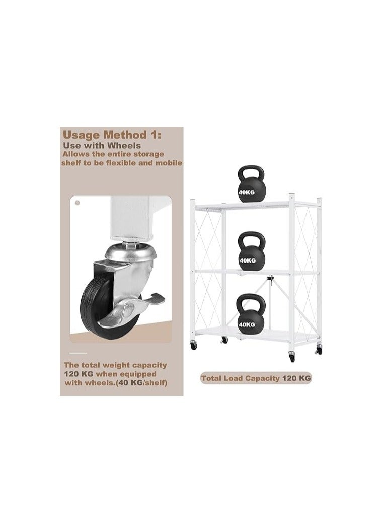 بونكا ارفف تخزين قابلة للطي بعجلات مكونه من 3طبقات لون ابيض من بونكا - Image 5