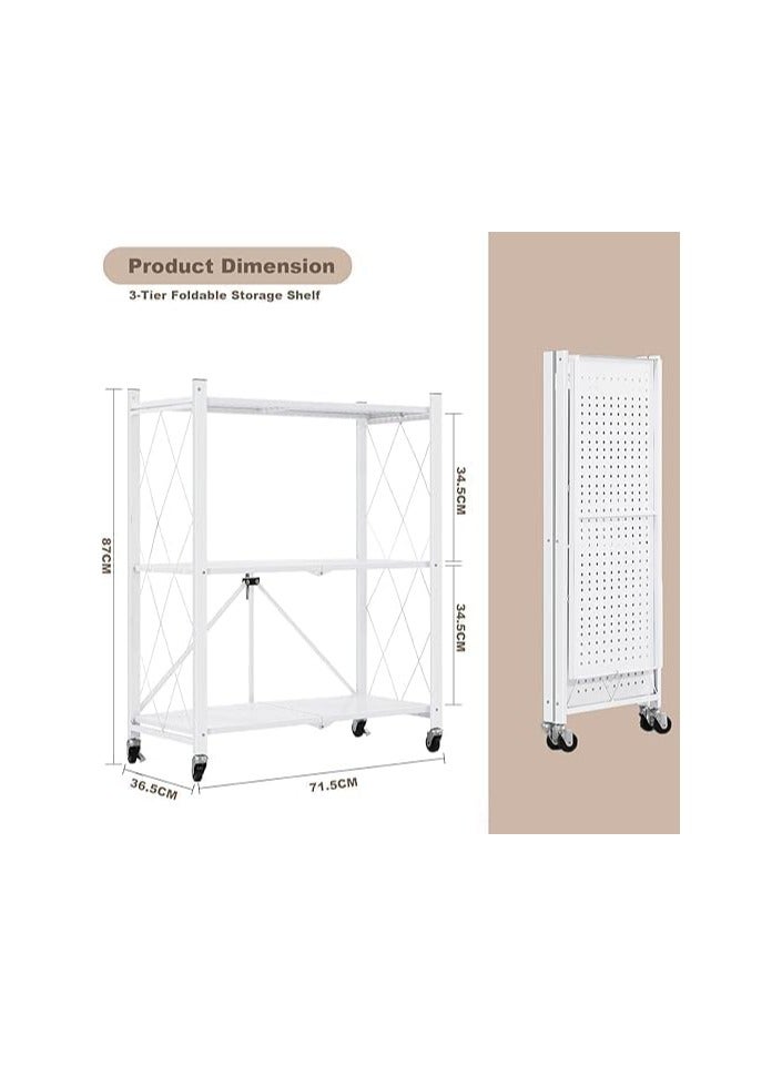 بونكا ارفف تخزين قابلة للطي بعجلات مكونه من 3طبقات لون ابيض من بونكا - Image 4