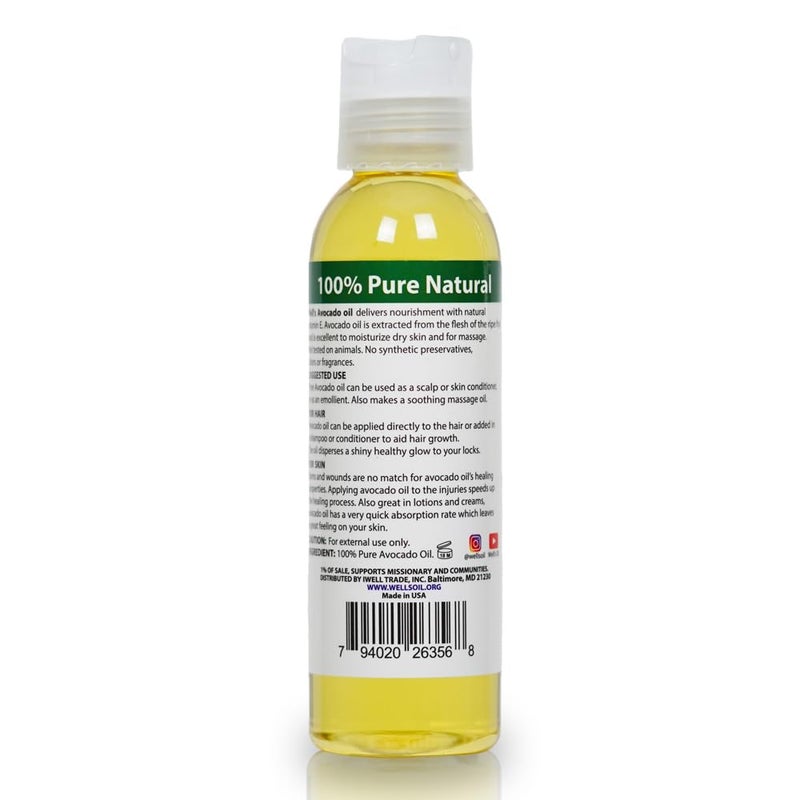 Well's Oil AVOCADO OIL | 4oz(118ml) | All-Natural | For Hair + Skin + Nails | Refined, Cold Pressed | Nutrient Rich and Hydrating - Image 2