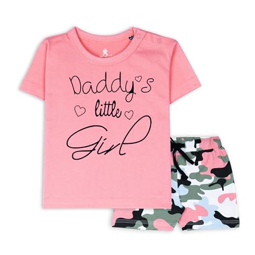 ARIEL Baby Boys & Baby girls Cotton Printed Round Neck Half Sleeve T-shirt & Short Trendy Summer Clothing Sets (pink-band-girl-9-12 months) - Image 1