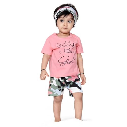 ARIEL Baby Boys & Baby girls Cotton Printed Round Neck Half Sleeve T-shirt & Short Trendy Summer Clothing Sets (pink-band-girl-9-12 months) - Image 3