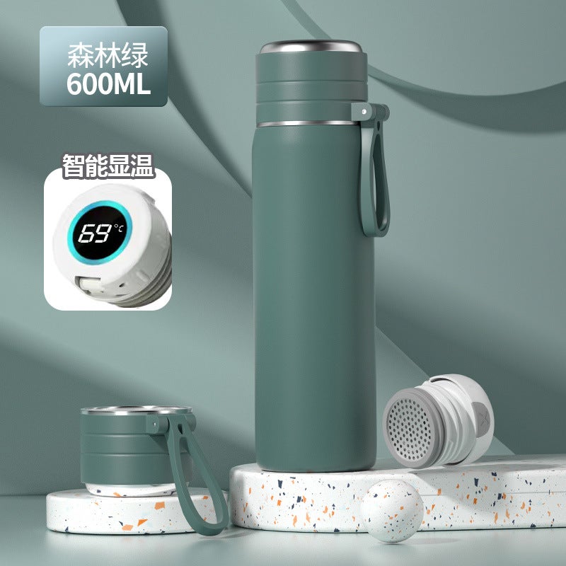 Vacuum Cup mens and womens large capacity stainless steel Kettle tea separation water Cup 2023 new printing wholesale tea cup 600ml military green [temperature display cap]