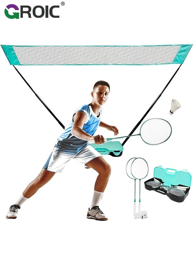 GROIC Badminton Net Set with Badminton Net,2 Rackets, 2 Shuttlecocks,Storage Case,Badminton Set for Indoor & Outdoor Games, Backyard Family Fun,Badminton Rackets Set - Image 1