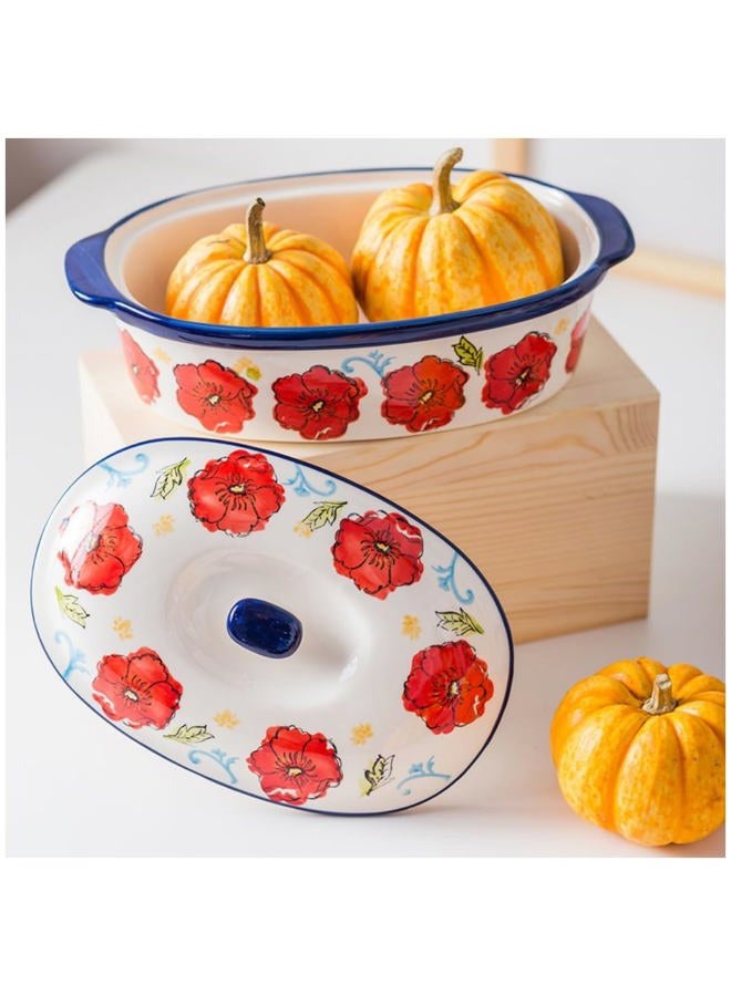 TUSIMI Oval Ceramic Casserole Dish with Lid,40oz Covered Baking Dish,Deep Casserole Cookware Bakeware for Cooking, Dinner, Home Gift,Oven Safe and Dishwash Safe - Image 2