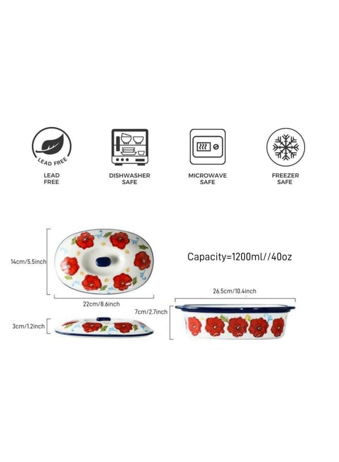 TUSIMI Oval Ceramic Casserole Dish with Lid,40oz Covered Baking Dish,Deep Casserole Cookware Bakeware for Cooking, Dinner, Home Gift,Oven Safe and Dishwash Safe - Image 3