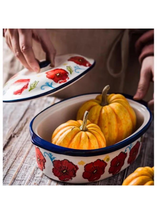 TUSIMI Oval Ceramic Casserole Dish with Lid,40oz Covered Baking Dish,Deep Casserole Cookware Bakeware for Cooking, Dinner, Home Gift,Oven Safe and Dishwash Safe - Image 5