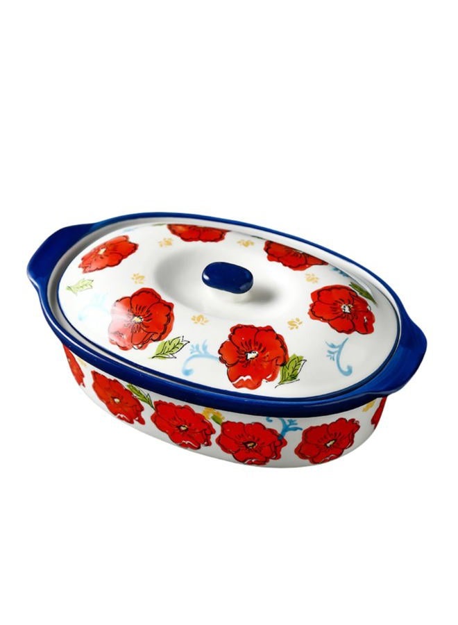 TUSIMI Oval Ceramic Casserole Dish with Lid,40oz Covered Baking Dish,Deep Casserole Cookware Bakeware for Cooking, Dinner, Home Gift,Oven Safe and Dishwash Safe - Image 1