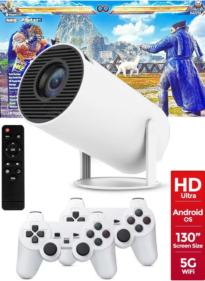 ProPremier 150ANSI Lumens HD Smart Projector With 2 Game Consoles HY300 MAX 2.4/5G WiFi Android 12.0 Portable Mini Cinema Ultra HD Gaming Projector 130 Inches Screen Display Lamp 4K 1080P Home Movie Theatre Gaming Video Presentations Home Entertainment 180 Degree Rotating Screen Mobile Phone Projection 10K Built In Games-White  - Image 1