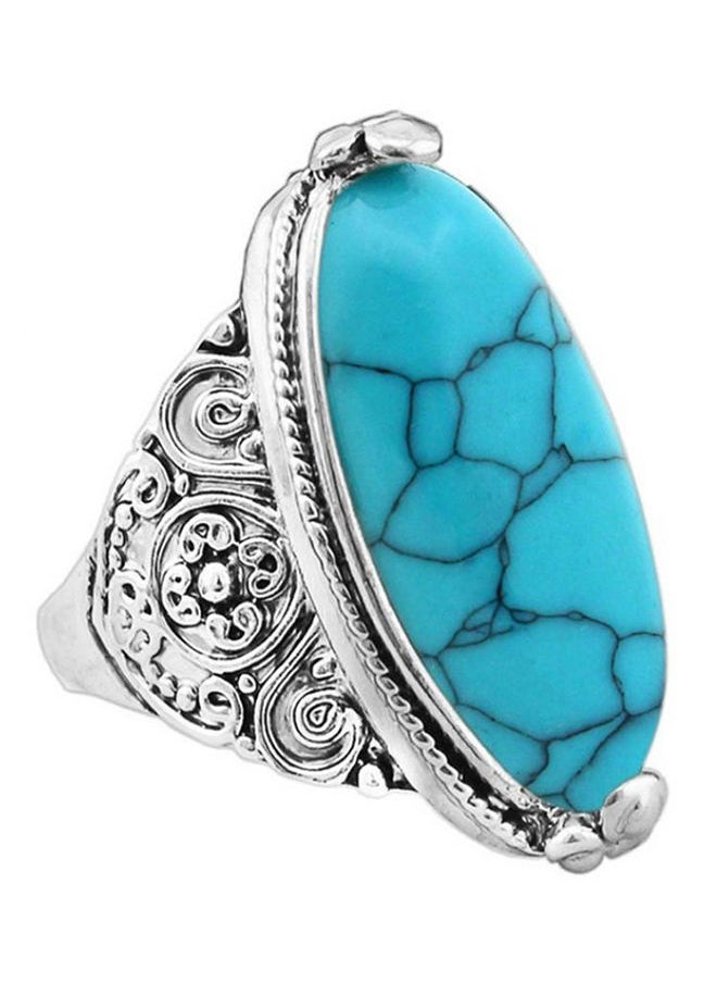 NIBEMINENT Antique Silver Plated Vintage Oval Carving Ring 