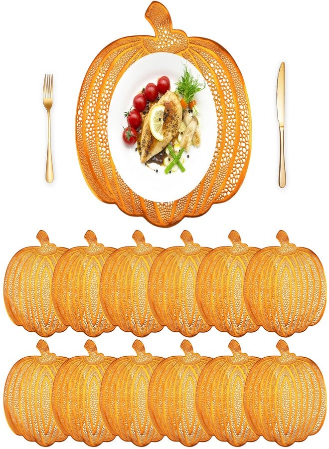 Maxcheck 12 Pieces Thanksgiving Pumpkin Placemats Bulk Vinyl Metallic Autumn Harvest Pressed Table Mats Placemats Thanksgiving Halloween Table Decorations(Bronze) - Image 1