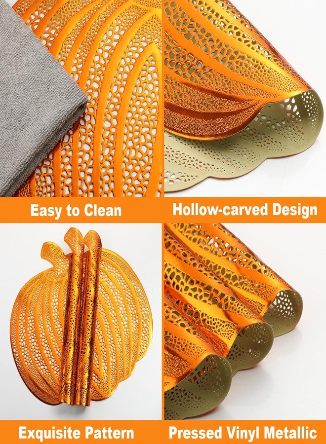 Maxcheck 12 Pieces Thanksgiving Pumpkin Placemats Bulk Vinyl Metallic Autumn Harvest Pressed Table Mats Placemats Thanksgiving Halloween Table Decorations(Bronze) - Image 3