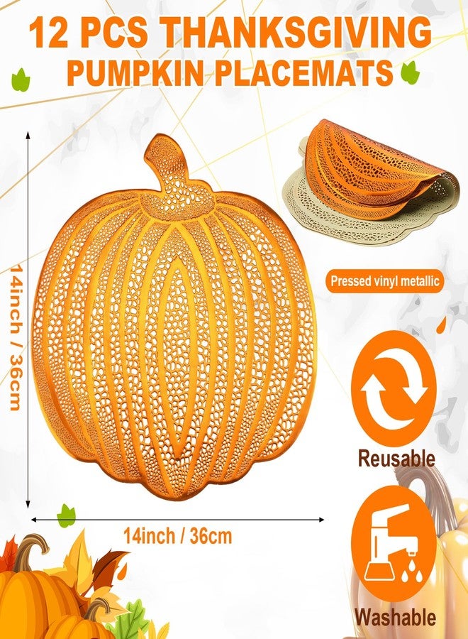 Maxcheck 12 Pieces Thanksgiving Pumpkin Placemats Bulk Vinyl Metallic Autumn Harvest Pressed Table Mats Placemats Thanksgiving Halloween Table Decorations(Bronze) - Image 2