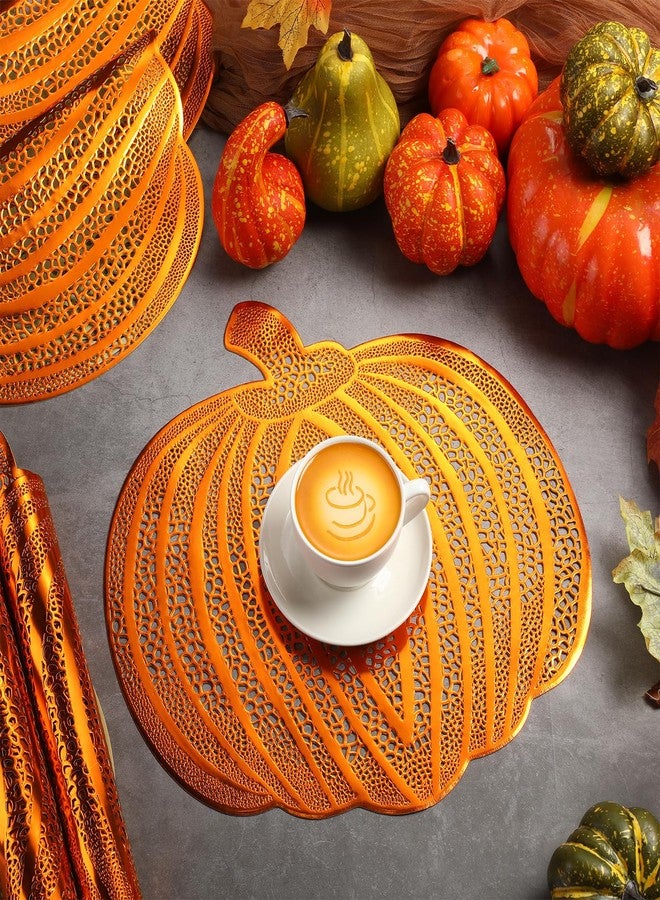 Maxcheck 12 Pieces Thanksgiving Pumpkin Placemats Bulk Vinyl Metallic Autumn Harvest Pressed Table Mats Placemats Thanksgiving Halloween Table Decorations(Bronze) - Image 4